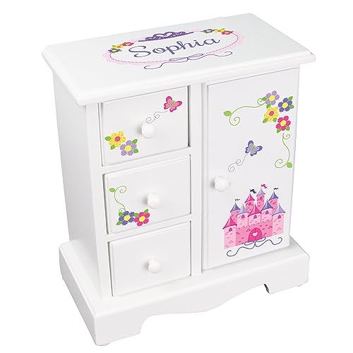 My Bambino Personalized Jewelry Box Amoire Tall Wood Organizer Chest for Girls (Pink Princess Castle)