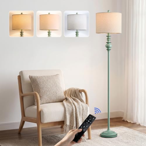 Image of BOBOMOMO 64.25 inch Farmhouse Floor Lamp with Remote, Dimmable Floor Lamp with Adjustable Color Temperatures, Antique Blue Standing Floor Lamp for Living Room Corner, Bedroom & Nursery, 9W Bulb Included