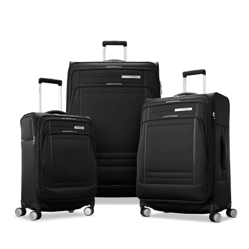 Image of Samsonite UpLIFT Lightweight Large Checked Softside 3-Piece Luggage Set with Spinner Wheels - Expandable - Airline-Approved, Polyester Soft Suitcase for Ultra Light Travel - Black