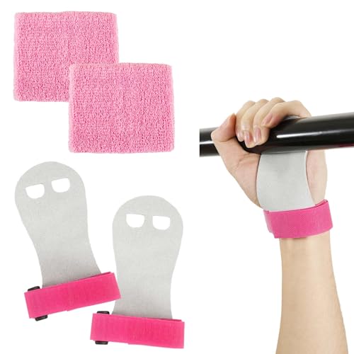 lasuroa 4pz Impugnature Ginnastica & Polsino Antisudore, Guanti da Ginnastica Artistica Protezione Palmi per Ragazze Bambini e Ragazzi Comodi Supporto per Il Polso per Esercizi e Allenamento