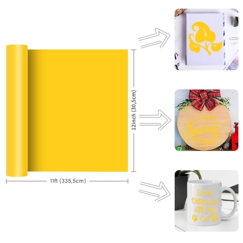 Prime Vinyl Vinylfolie Plotter Gelb - 30,5cm x 335,5cm Matt Gelb Permanentes Plotterfolie Vinyl Rollen für Tasse, Fenster, Wohnkultur