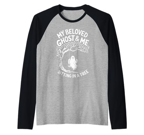 My Beloved Ghost and Me Sitting In A Tree Halloween Ghost Raglan Baseball Tee