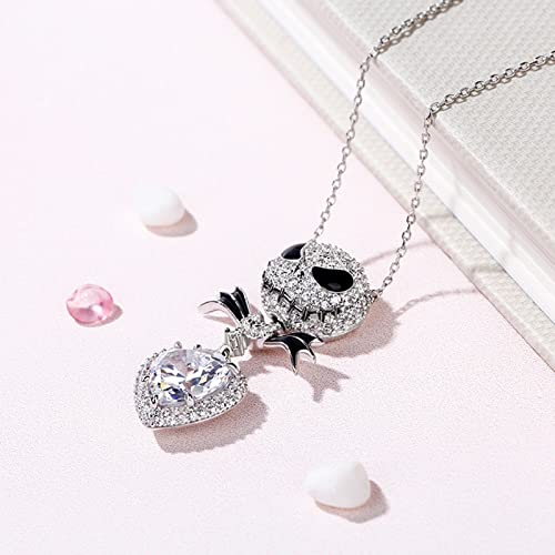 Jeulia 2.5 Carat Nightmare Necklace 925 Sterling Silver Jack and Sally Skull Pendant Necklace Heart Necklace for Women Birde Romantic Jewelry Gift for Her2