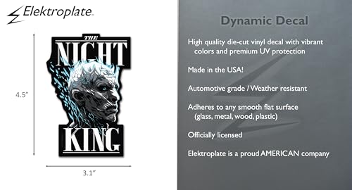 Image of Elektroplate Officially Licensed Game of Thrones Night King Dynamic Decal - 4.5 inch x 3.1 inch | Premium All Weather for Car, Water Bottle, Laptop, Tablet, Window, Cooler, Toolbox, Phone | Made in the USA