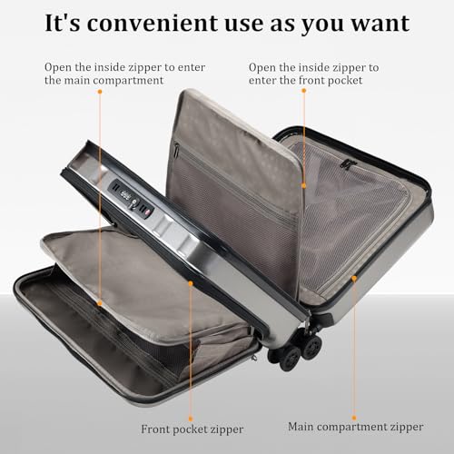 Image of 16 Inch Carry On Luggage with 2 Compartments for 14 inch & 15 inch Laptop, 16.14*8*17.12 inch Rolling Briefcase, Lightweight Hardshell ABS+PC Suitcase with Spinner Silent Wheels, for Business Trip, Dark Gray