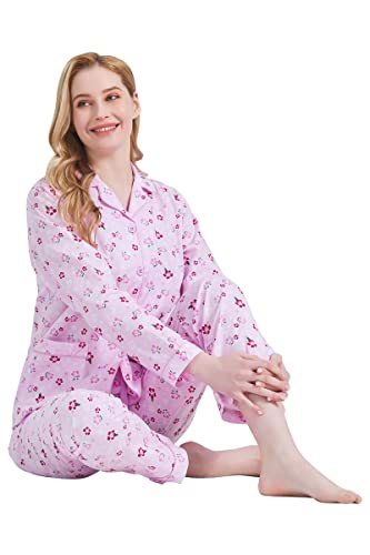 Image of GLOBAL Women Cotton Pajamas Long Sleeve PJs Button Down Sleepwear S-3XL