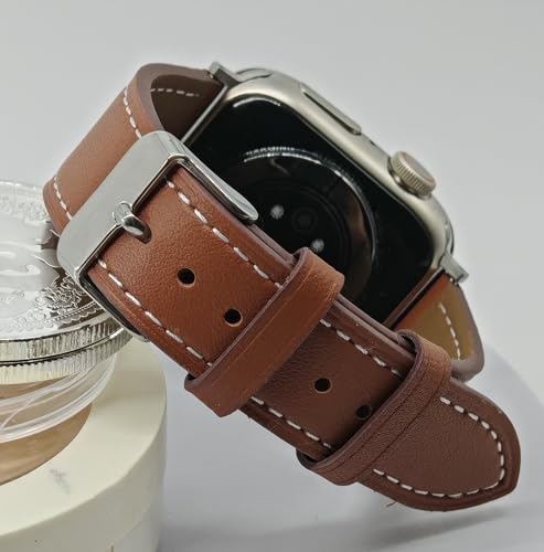 Genuine Leather Band Compatible with Apple Watch Bands for Women Men 49mm 46mm 45mm 44mm 42mm 41mm 40mm 38mm, Soft Leather Replacement Strap for iWatch Ultra/SE/Series 11 10 9 8 7 6 5 4 3 2 1