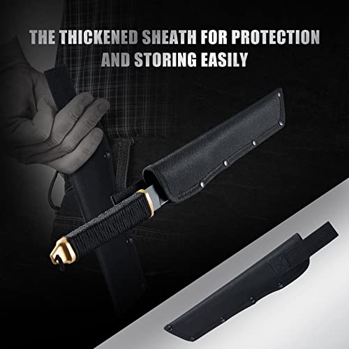 Leopcito 11.5\" Japanese Fixed Blade Tactical Knives with Sheath, Stainless Steel Black Survival Hunting Bushcraft Full Tang Tanto Knife with Paracord Handle for Camping, Adventure, EDC, C101BK - Thumbnail 6