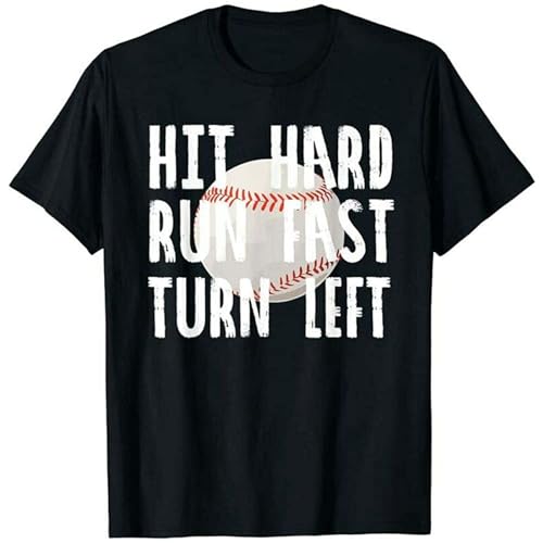 tuweisen Vintage Baseball Hit Hard Run Fast Turn Left Funny Sport Tshirt Short Sleeves T-Shirt Shirt Tops for Men Black S