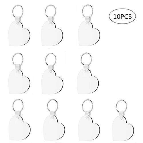 Fbaby 10pcs DIY Sublimation Double-Sided Heat Transfer Keychain Blanks Wooden Hard Board Key Rings White Blank MDF Key Chain for Heat Press (Heart-Shaped)