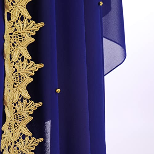 Obeeii Abayas For Women Muslim Abaya Long Sleeve Beaded Embroidery Maxi Dress Loose Full Cover Islamic Dubai Robe Kaftan Abayas Blue One Size #TOP5
