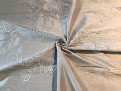 Soie Dupion broderie florale grise tissu de luxe 137cm pour haute couture