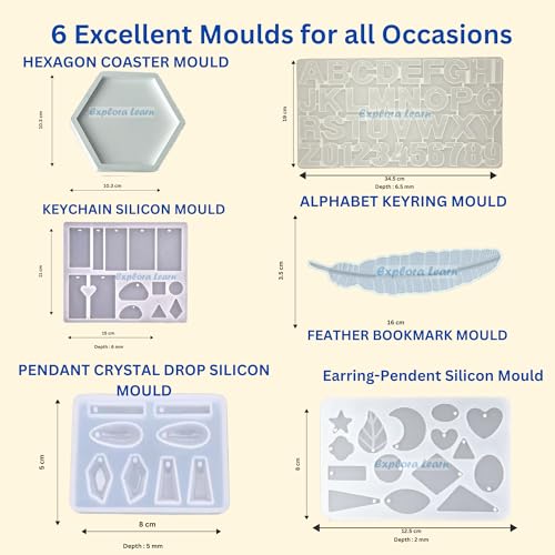 Image of exploralearn 145 Pcs Ultimate Resin Art Kit with 200g Epoxy Resin - DIY Alphabet, Jewelry, Keychains, Coasters & Bookmarks - Includes Dried Flowers, Stickers, Glitters & More