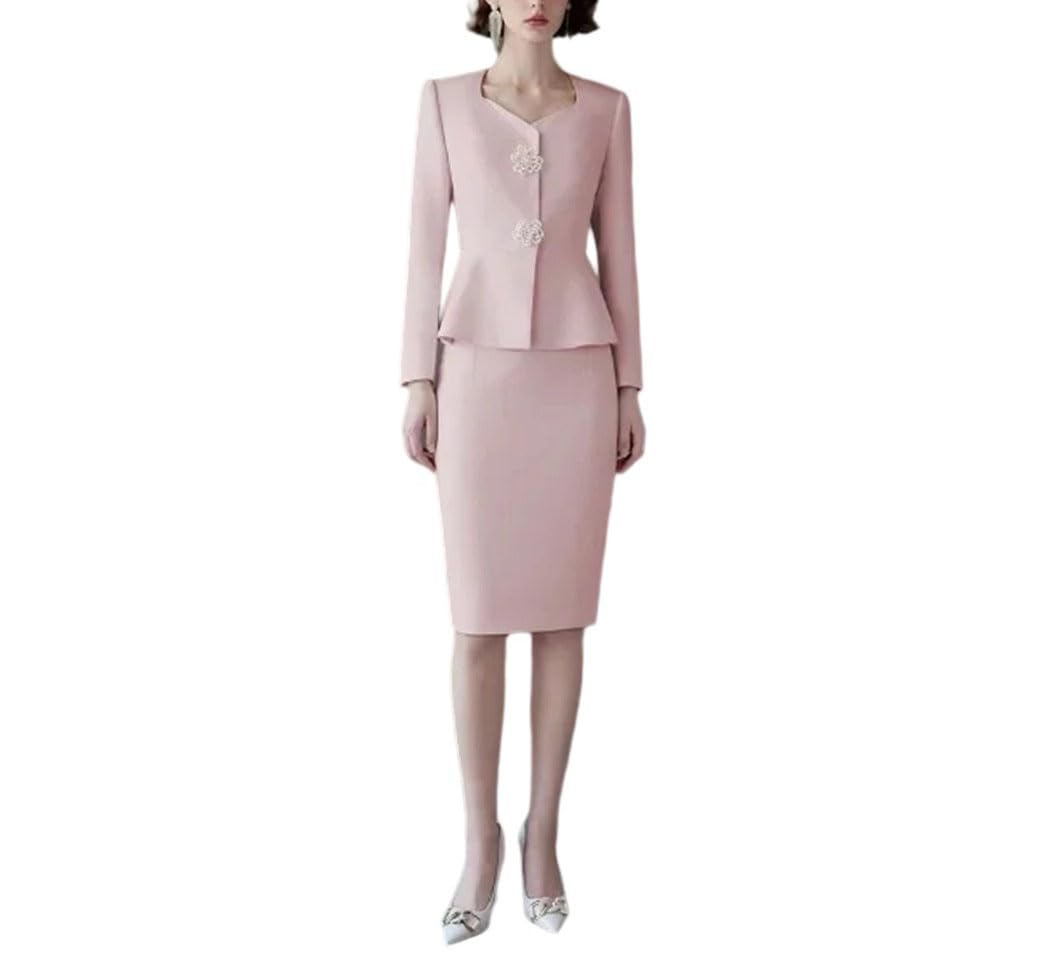 Womens High-End Bodycon Tweed Skirt Suit Slimming Waist-Fitted Professional Set Elegant Spring Autumn Look