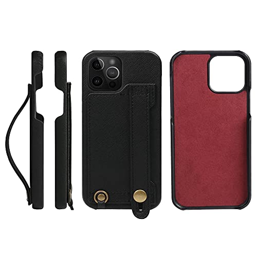 iPhone13 Pro ケース Handy ハードケース PUレザー 耐衝撃 スタンド機能 ハンディベルト ハンドメイド ストラップホール ストラップリング カードポケット ブラック 黒 H6-13Pro-Black