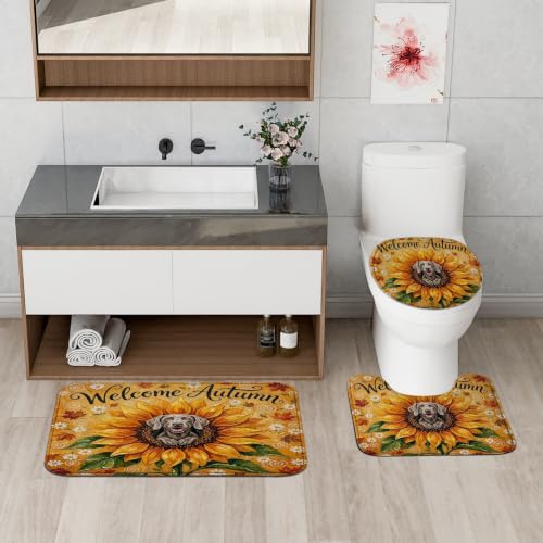 Ensemble de bain avec tapis et rideaux de douche chien de Weimar 4 pièces - 5