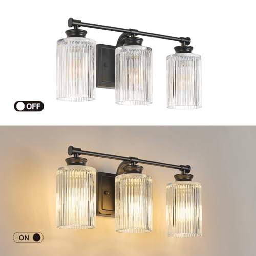 Image of Black Bathroom Vanity Light Fixtures, 3-Light Vanity Light 18 Inch