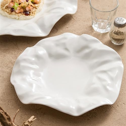 Talerz gastronomiczny, biały ceramiczny plisowany talerz w kształcie handlowym, talerz do restauracji hotelowej, płytki, specjalny talerz