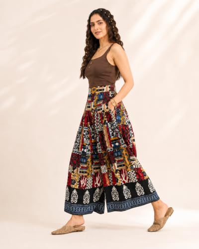 Image of COTLAND Fashions Jaipuri Cotton Printed Flared Palazzo Pants for Women