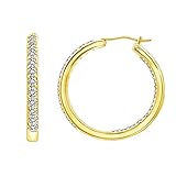 Yellow-Gold-Plated Sterling Silver and Swarovski Zirconia Inside Out Hoop Earrings (3 cttw)