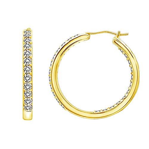 Amazon Essentials Yellow 23K Gold Plated Sterling Silver Inside-Out Hoop Earrings set with Infinite Elements Cubic Zirconia (3 cttw), (previously Amazon Collection)