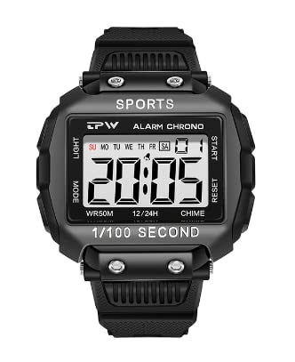 Omana Mens Digital Sports Watch, Big Numbers, Large Display Face Big Digits, Easy to Read, Waterproof, Running Outdoor Military, Backlight/Timer/Alarm/Shock Resistant, Black, Modern Sports