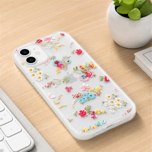 Image of SQUIF for iPhone 12 Back Case Cover Soft Silicone Translucent Matte Floral Printed Camera Protection (White)