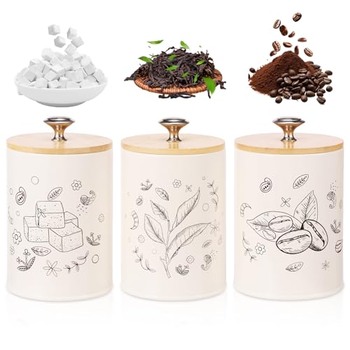 BOBASH 3 tarros de almacenamiento con tapa de bambú, herméticos, resistentes a la humedad, organizadores de cocina, para azúcar, granos de café, té, oficina