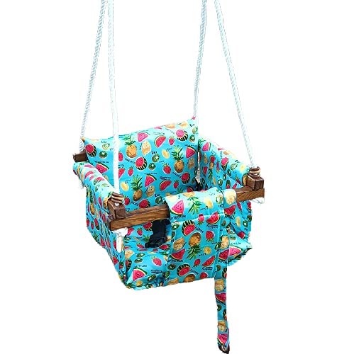Childrens Kids Garden Swing, Handmade Kids Garden Hanging Baby Hammock Swing, Wooden Children Swing Indoor Outdoor, with Durable Adjustable Ropes
