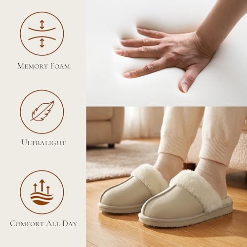 Image of OOW Fuzzy Slippers for Women Cozy Faux Fur House Shoes Memory Foam Slippers | Winter, Warm Slippers, Indoor and Outdoor