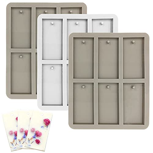 AIFUDA Lot de 3 moules rectangulaires en résine de silicone avec trou de suspension pour porte-clés de Noël, pour bricolage, bijoux, pendentifs, colliers, porte-clés, loisirs créatifs