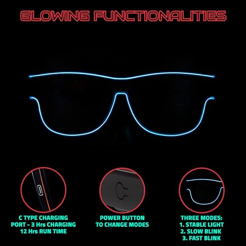 Image of Hookaba LED Jam Shade Party Glasses | Unisex Wireless Light-Up for DJ Night, Live Concerts, Halloween, Birthdays | Neon Specs for Boys, Girls, Kids | Dynamic Colors for Carnival & Clubbing