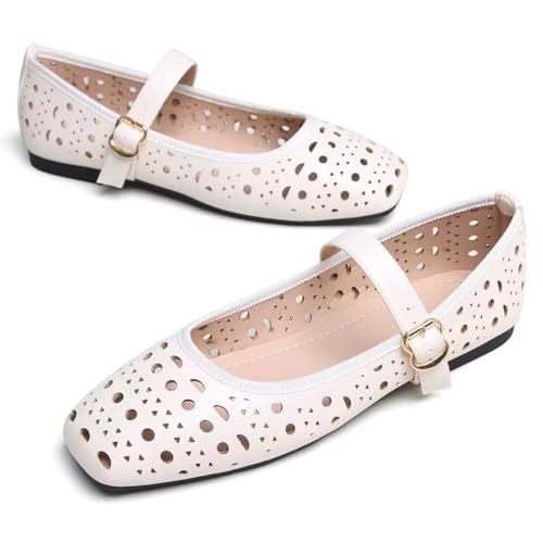 Women Summer Mary Jane Flats Breathable Low Heel Fashion Dress Shoes Square Toe Buckle Strap Casual Office Beach Shoes4