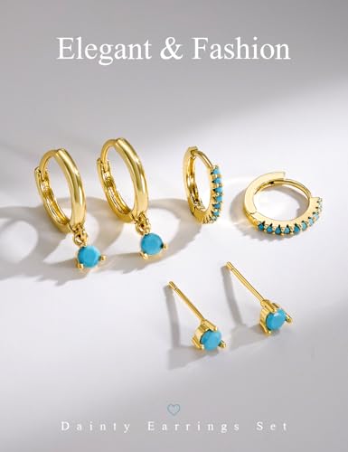 Image of Freekiss 3 Pairs Gold Hoop Earrings Set: Dainty Stud Earrings Trendy Small 14K Gold Plated Hypoallergenic Dangle Cartilage Huggie Hoop Earrings for Women Gold Jewelry for Women Gifts