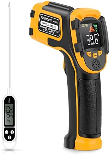 Infrared Thermometer Non-Contact Digital Laser Temperature Gun with Color Display -58℉~1112℉(-50℃~600℃) Adjustable Emissivity - Temperature Probe for Cooking/BBQ/Freezer - Meat Thermometer Included
