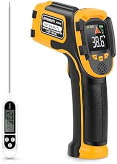 Infrared Thermometer Non-Contact Digital Laser Temperature Gun Color Display -58℉～1112℉(-50℃～600℃) Adjustable Emissivity - for Cooking/BBQ/Food/Fridge/Pizza Oven/Engine - Meat Thermometer Included