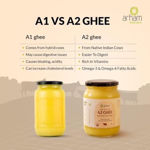 Image of Arham Organic A2 Gir Cow Ghee 1L | Vedic Bilona Method | Curd-Churned & Cultured | Danedar ghee | Grass-Fed Gir Cows | 100% Pure Desi Ghee | Lab Tested | Glass Bottle