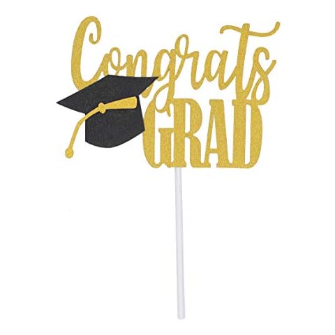 Topfunyy Congrats Grad Cake Topper Double Sided Glitter Topper for Graduation/Grad Party Decorations Cover
