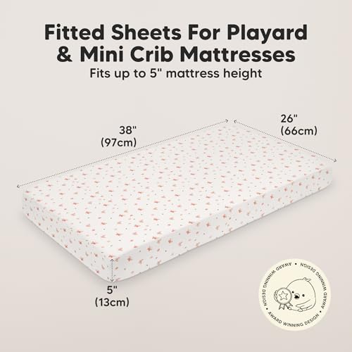 Image of 2-Pack Mini Crib Sheets Fitted, 38x26 Pack N Play Mattress Sheets (Butterflies)