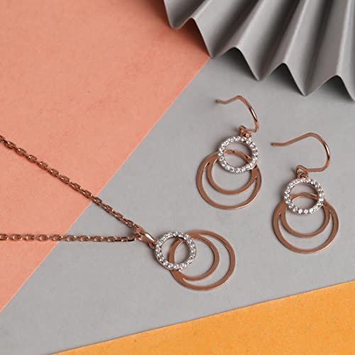 Image of Clara 925 Sterling Silver Irina Pendant Earring Chain Jewellery Set | Rose Gold Rhodium Plated, Swiss Zirconia | Gift for Women & Girls