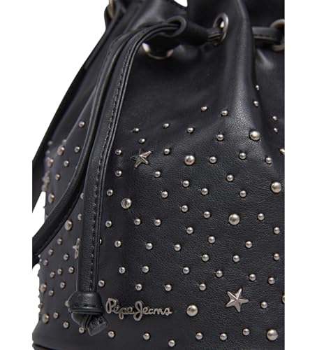 Pepe Jeans Ivy Cluster – Bolso Tipo Cubo para Mujer en Color Negro con Tachuelas Metálicas