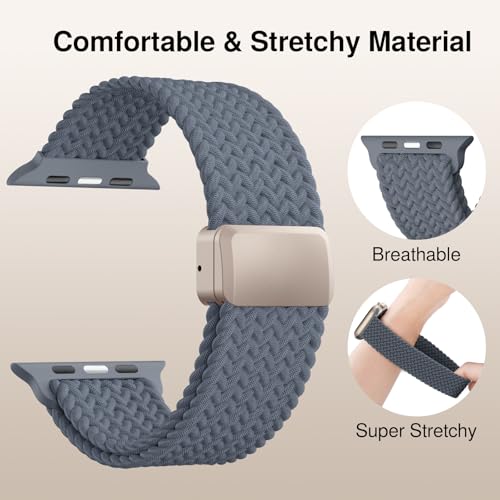 Image of Braided Stretchy Band Compatible with Apple Watch Bands 38mm 40mm 41mm 42mm 44mm 45mm 46mm 49mm Women Men, Soft Nylon Solo Loop Magnetic Sport Strap for iWatch Series 11 10 9 8 7 6 5 4 3 2 1 SE Ultra
