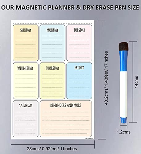 Image of Lifekrafts Magnetic Dry Erase Weekly Color Planner Sheet | Size(43x28) cms | Includes 4 Marker Pens, 1 Eraser | Daily Routine Responsibility, Self-Care, for Reminders, Notes and more for Kids and Adults.
