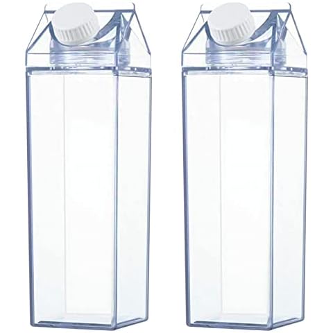 MEIYAXINWIN 2Pcs Transparent Milk Carton Water Bottle, 500ML Milk Juice Box, Portable Reusable for Outdoor Sports Travel Camping Cover