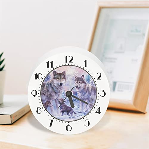 Howilath Réveil avec loup - Minuteur de réveil pour enfant - Fonctionnement à piles - Motif de loups de la forêt enneigée - Silencieux