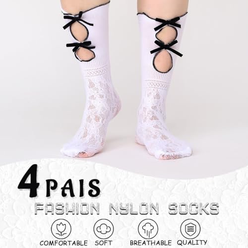 Image of Campsis Lace Socks Black Mesh Lace Socks Lolita Dress Sock for Women and Girls(4 Pairs)