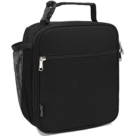FlowFly Kids Lunch Box Insulated Letter Print Soft Bag Mini Cooler Back to School Thermal Meal Tote Kit for Girls, Boys, Black Cover