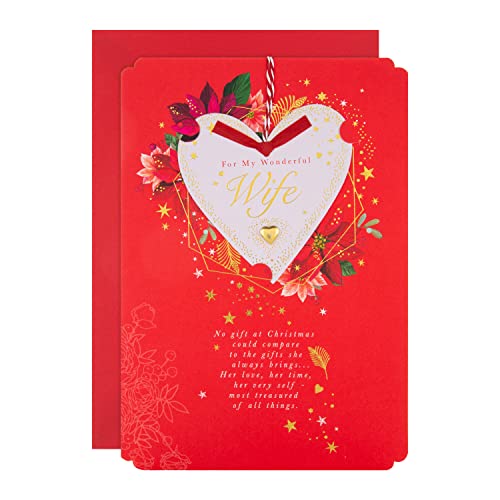 Hallmark Carte de Noël pour femme – Motif cœur traditionnel avec poème sincère, carte florale cœur rouge