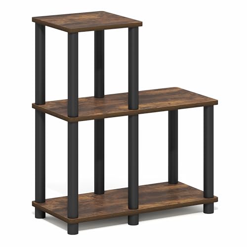 Image of Furinno Turn-N-Tube Storage Shelves, 3-Tier Ladder Book Shelf with Open Frame Design, 3-Cube Toolless Corner Shelf, for Organization and Storage, Living Room, Garage, Home Office, Amber Pine