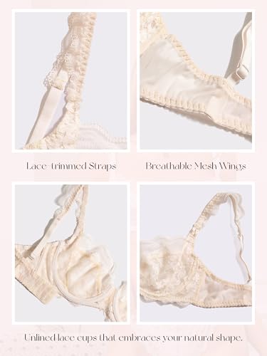 Image of Lace Bra Bralette Push Up Unlined Demi Bras Sheer Mesh Balconette with Underwire